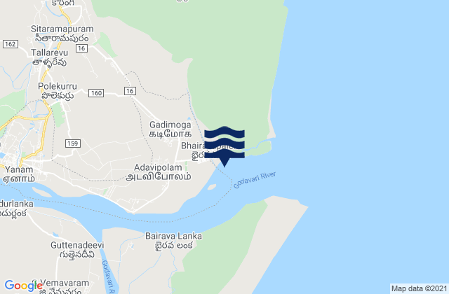 Mapa da tábua de marés em Yanam, India