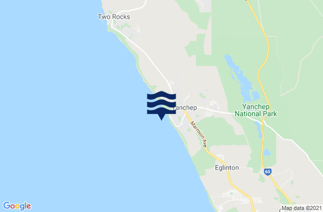 Mapa da tábua de marés em Yanchep Beach, Australia