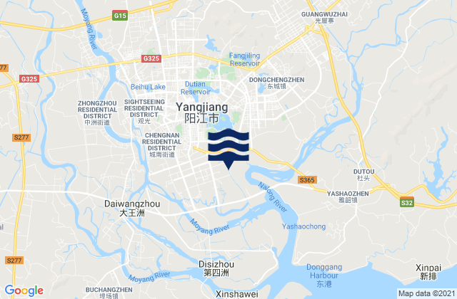 Mapa da tábua de marés em Yangjiang, China