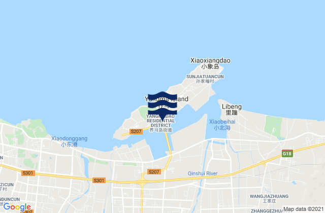 Mapa da tábua de marés em Yangmadao, China