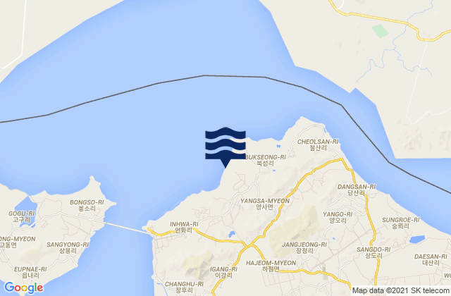 Mapa da tábua de marés em Yangsa, South Korea