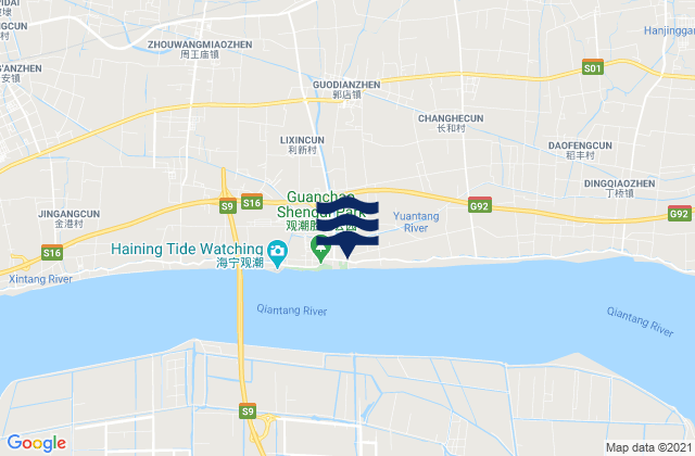 Mapa da tábua de marés em Yanguan, China
