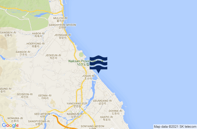 Mapa da tábua de marés em Yangyang-gun, South Korea