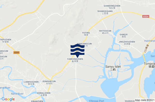 Mapa da tábua de marés em Yanhong, China