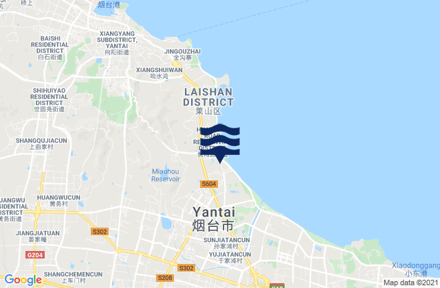 Mapa da tábua de marés em Yantai, China