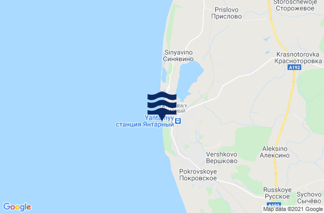 Mapa da tábua de marés em Yantarnyy, Russia