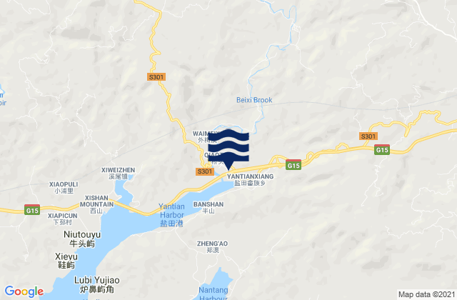 Mapa da tábua de marés em Yantian, China