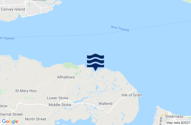 Mapa da tábua de marés em Yantlet beach, United Kingdom