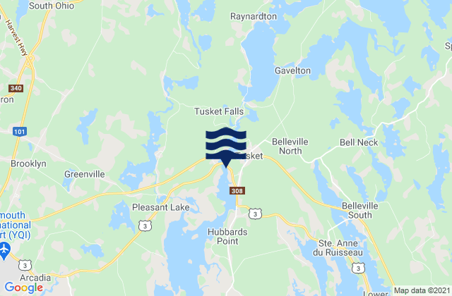 Mapa da tábua de marés em Yarmouth County, Canada