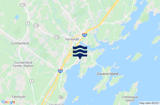 Mapa da tábua de marés em Yarmouth, United States