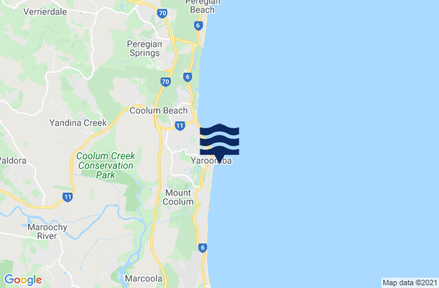 Mapa da tábua de marés em Yaroomba Beach, Australia