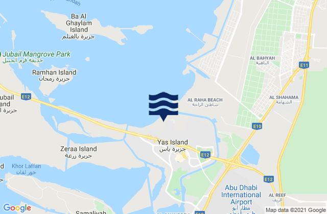 Mapa da tábua de marés em Yas Island, United Arab Emirates