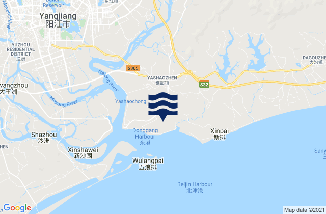 Mapa da tábua de marés em Yashao, China