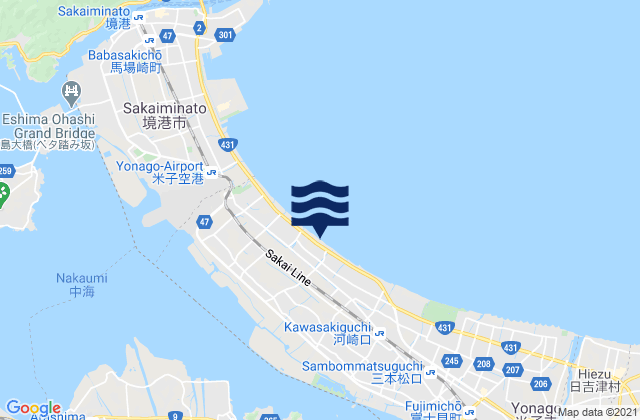 Mapa da tábua de marés em Yasugi Shi, Japan