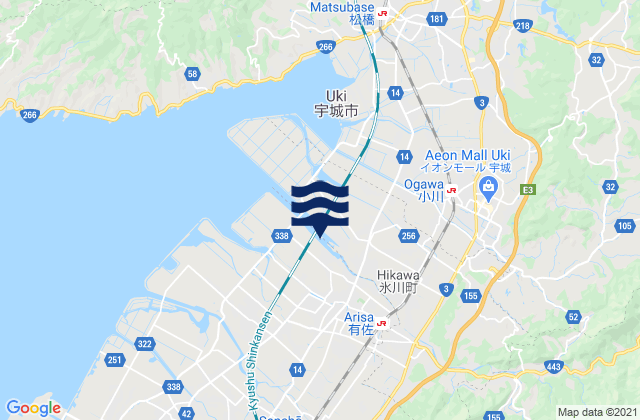 Mapa da tábua de marés em Yatsushiro-gun, Japan