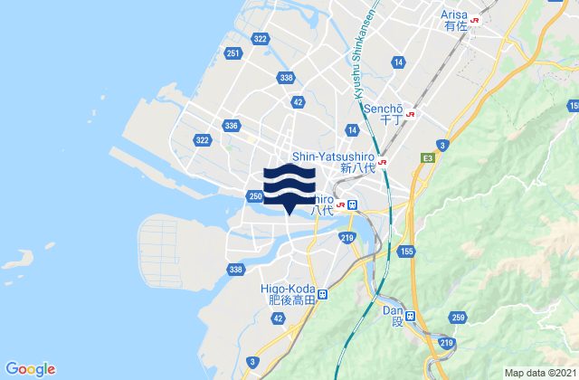 Mapa da tábua de marés em Yatsushiro, Japan