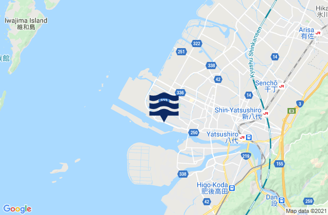 Mapa da tábua de marés em Yatusiro, Japan
