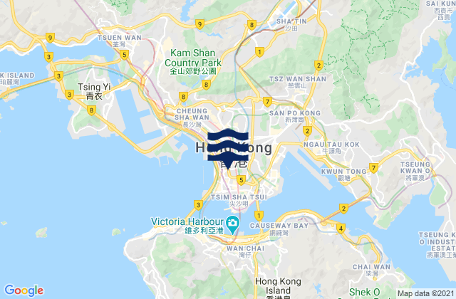 Mapa da tábua de marés em Yau Tsim Mong, Hong Kong