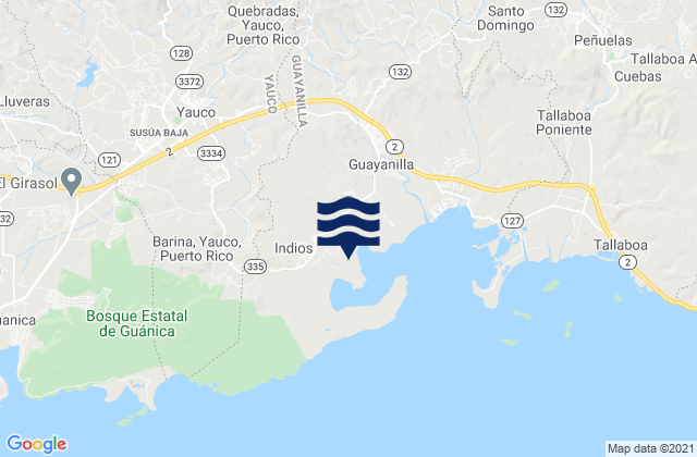Mapa da tábua de marés em Yauco, Puerto Rico