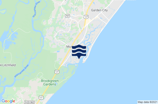 Mapa da tábua de marés em Yauhannah Bridge, United States