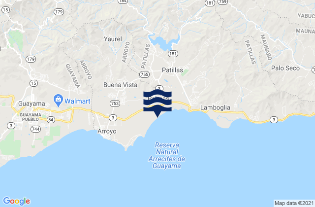 Mapa da tábua de marés em Yaurel, Puerto Rico