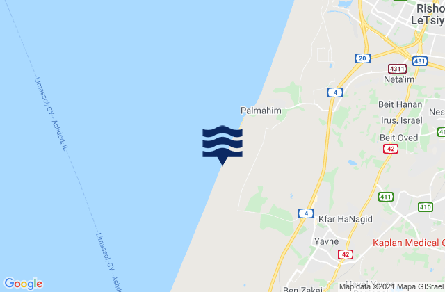 Mapa da tábua de marés em Yavné, Israel