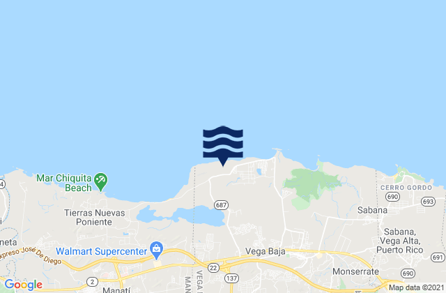 Mapa da tábua de marés em Yeguada Barrio, Puerto Rico