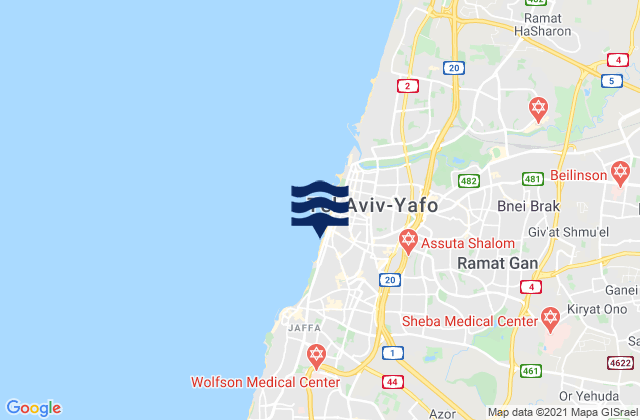 Mapa da tábua de marés em Yehud, Israel