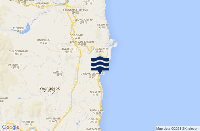 Mapa da tábua de marés em Yeongdeok-gun, South Korea