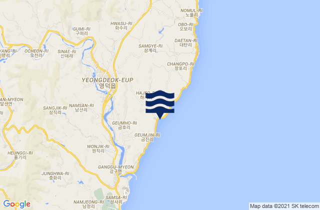 Mapa da tábua de marés em Yeongdeok, South Korea