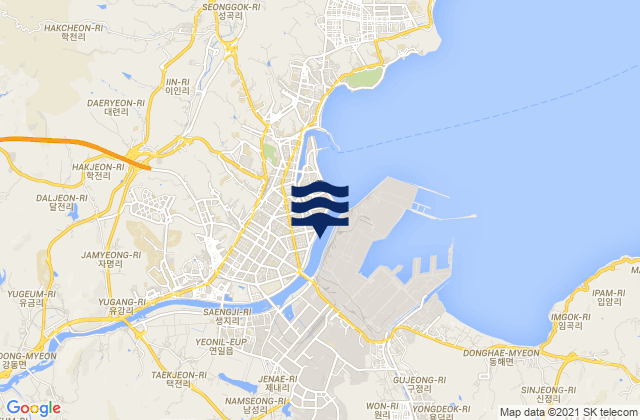 Mapa da tábua de marés em Yeonil, South Korea