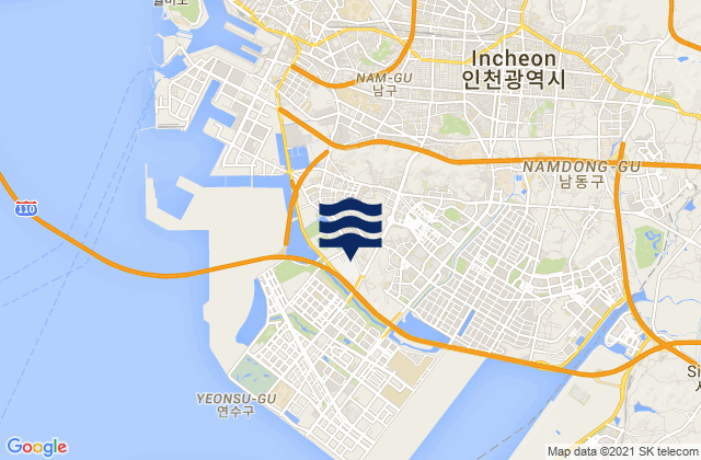 Mapa da tábua de marés em Yeonsu-gu, South Korea