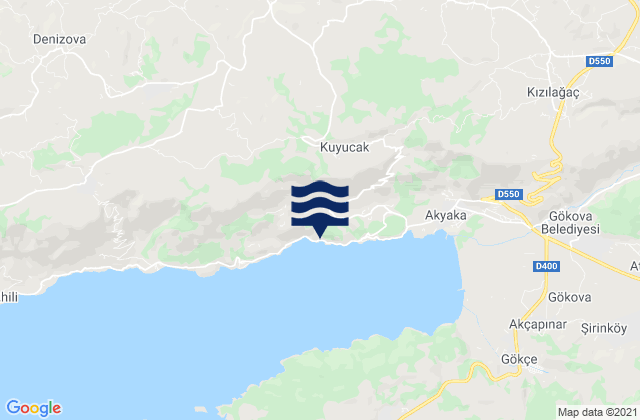 Mapa da tábua de marés em Yerkesik, Turkey