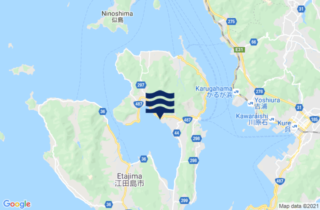 Mapa da tábua de marés em Yeta Uchi, Japan