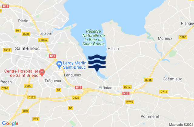 Mapa da tábua de marés em Yffiniac, France