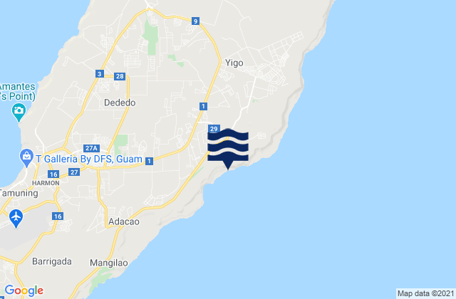 Mapa da tábua de marés em Yigo Village, Guam