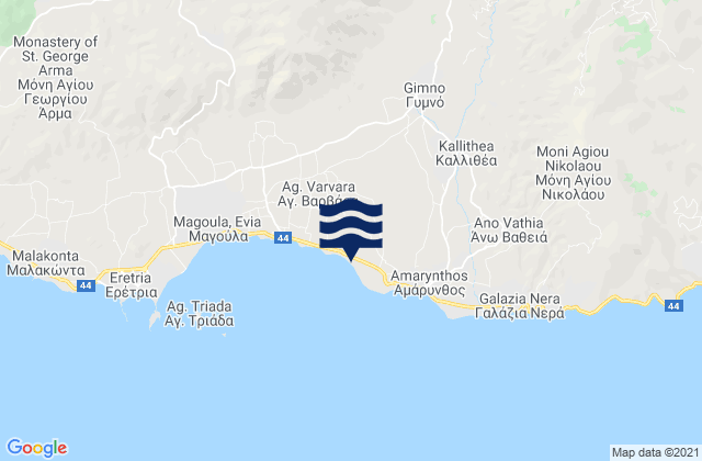 Mapa da tábua de marés em Yimnón, Greece