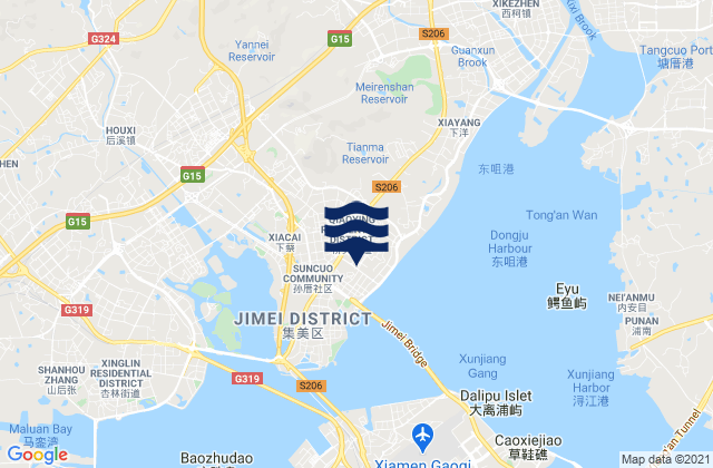 Mapa da tábua de marés em Yingcun, China