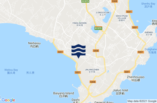 Mapa da tábua de marés em Yinglin, China