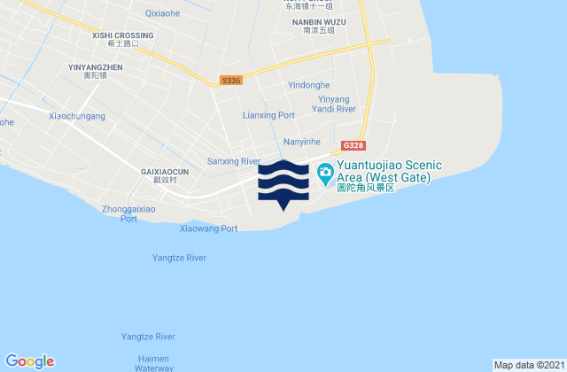 Mapa da tábua de marés em Yinyang, China