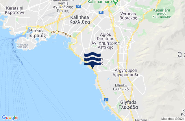 Mapa da tábua de marés em Ymittos, Greece
