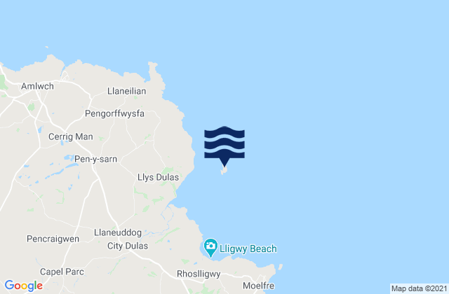 Mapa da tábua de marés em Ynys Dulas, United Kingdom