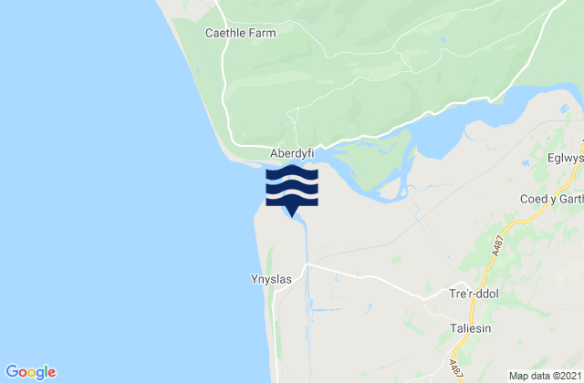 Mapa da tábua de marés em Ynyslas (Estuary) Beach, United Kingdom