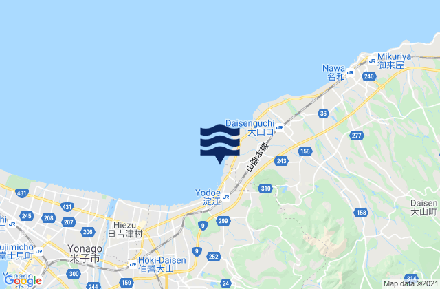 Mapa da tábua de marés em Yodoe, Japan