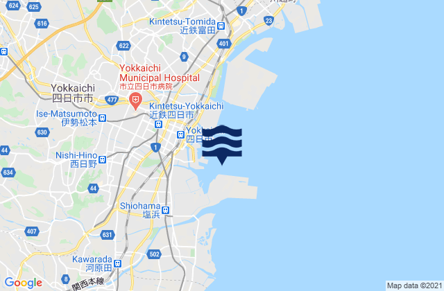 Mapa da tábua de marés em Yokkaichi-kō, Japan