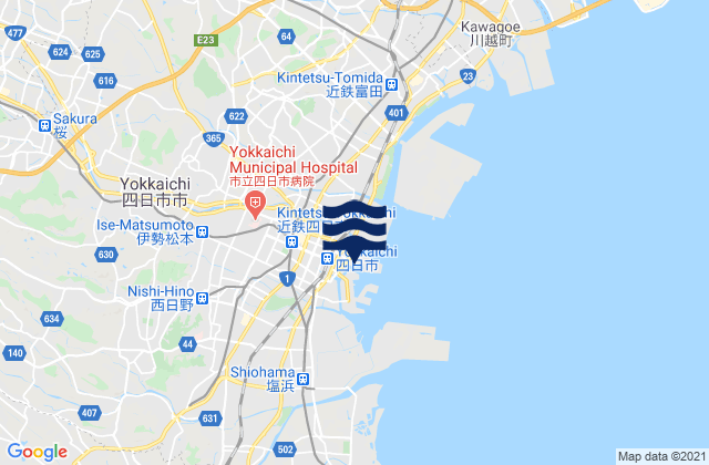 Mapa da tábua de marés em Yokkaichi-shi, Japan