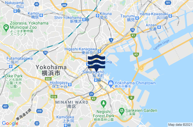 Mapa da tábua de marés em Yokohama Shi, Japan
