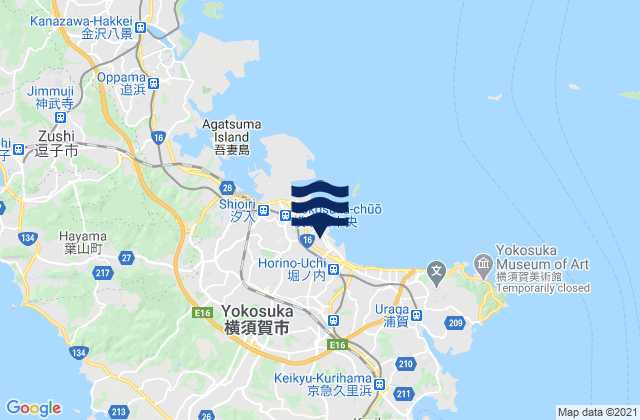 Mapa da tábua de marés em Yokosuka Shi, Japan