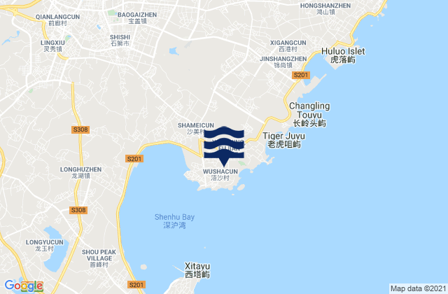 Mapa da tábua de marés em Yongning, China