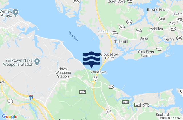 Mapa da tábua de marés em York County, United States